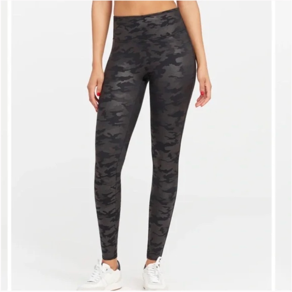 SPANX Faux Leather Camo Leggings (Black)
